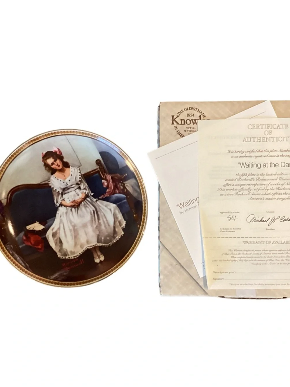 Knowles Norman Rockwell 1983 Waiting at the Dance Collectors Plate Box & Cert